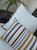 Terracotta, Grey and Mustard Striped Cushion