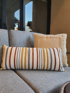 Terracotta, Grey and Mustard Striped Cushion