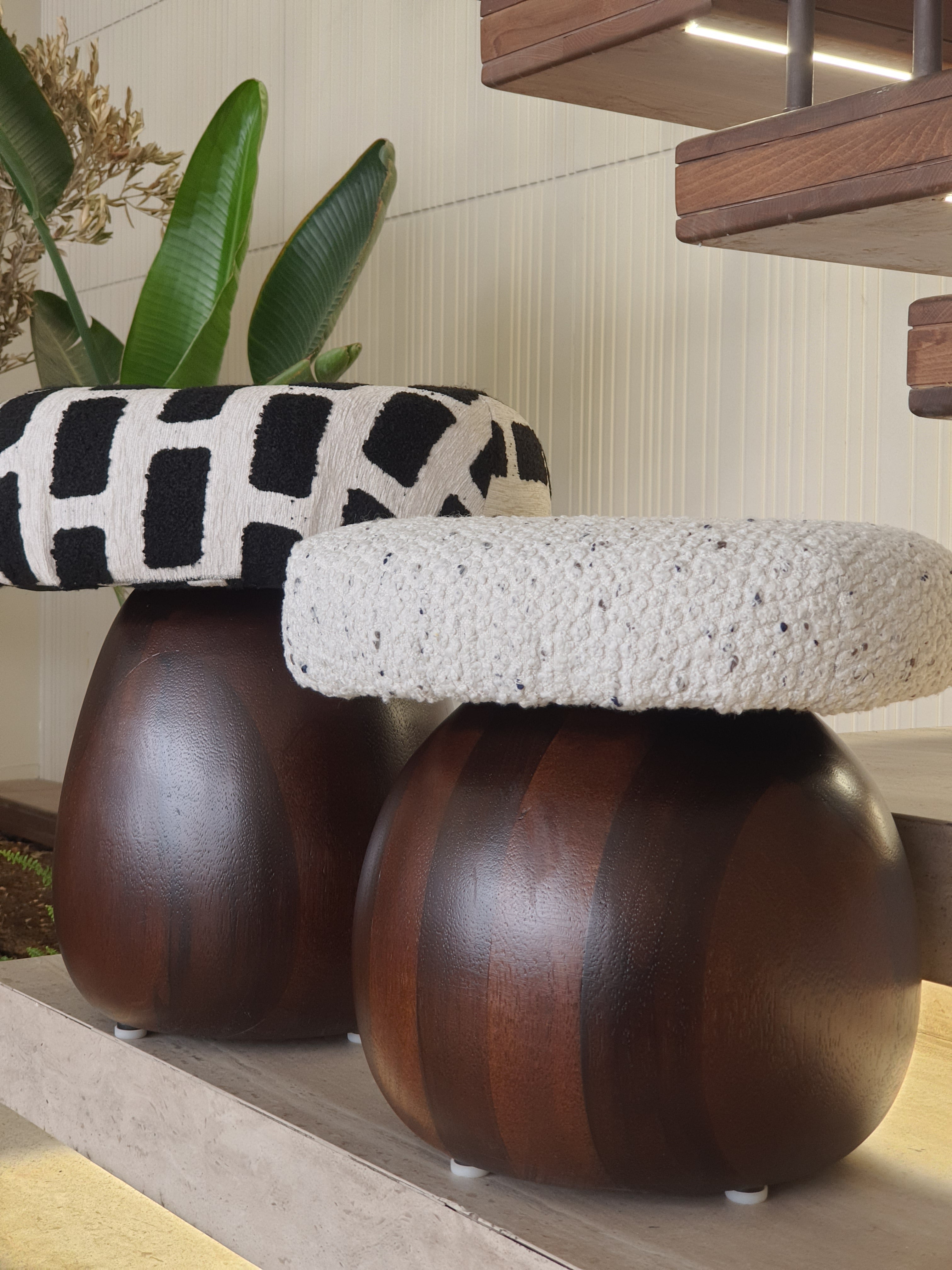 Off-white Boucle Mushroom Stool