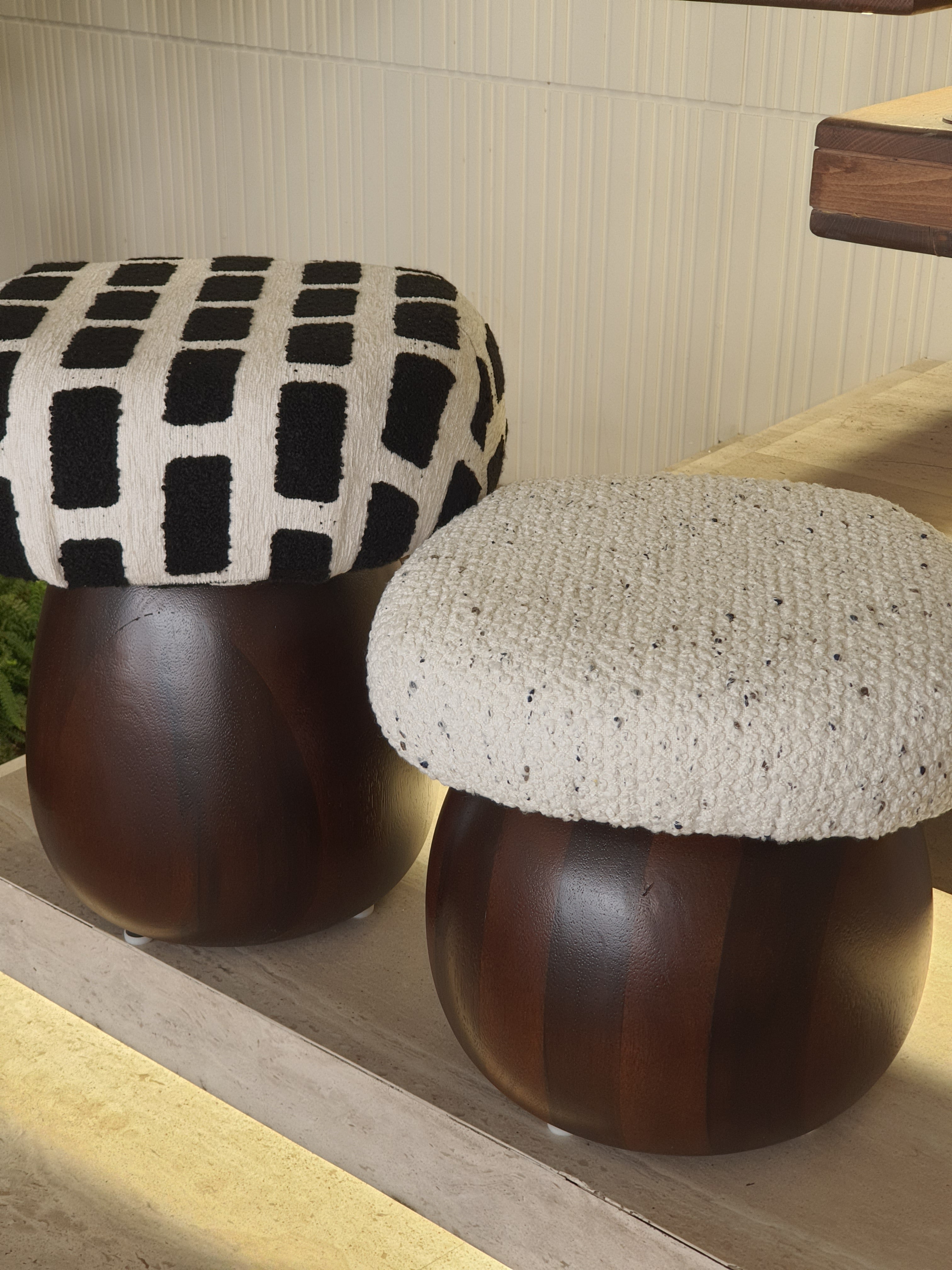 Black-patterned Boucle Mushroom Stool
