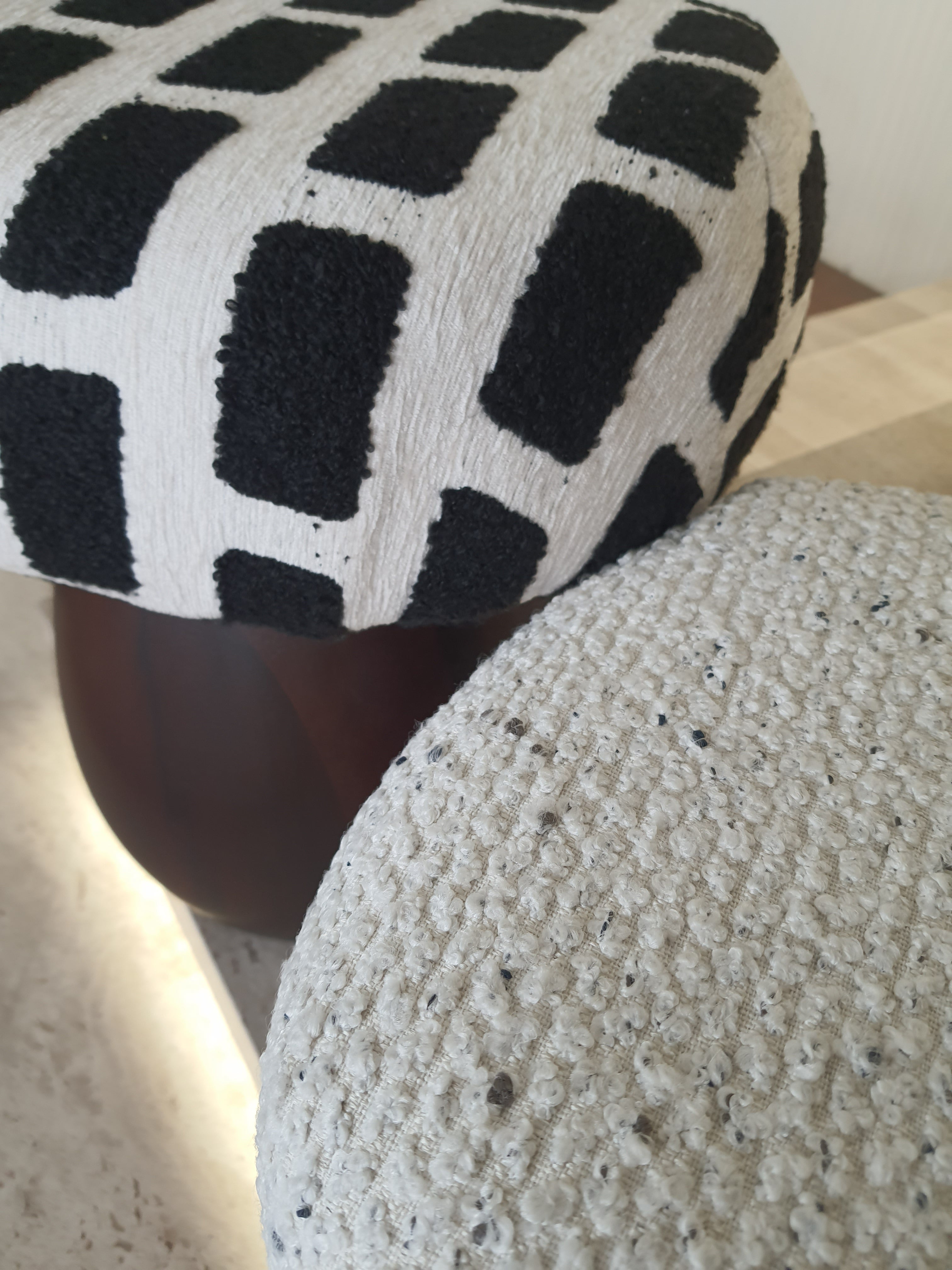 Black-patterned Boucle Mushroom Stool