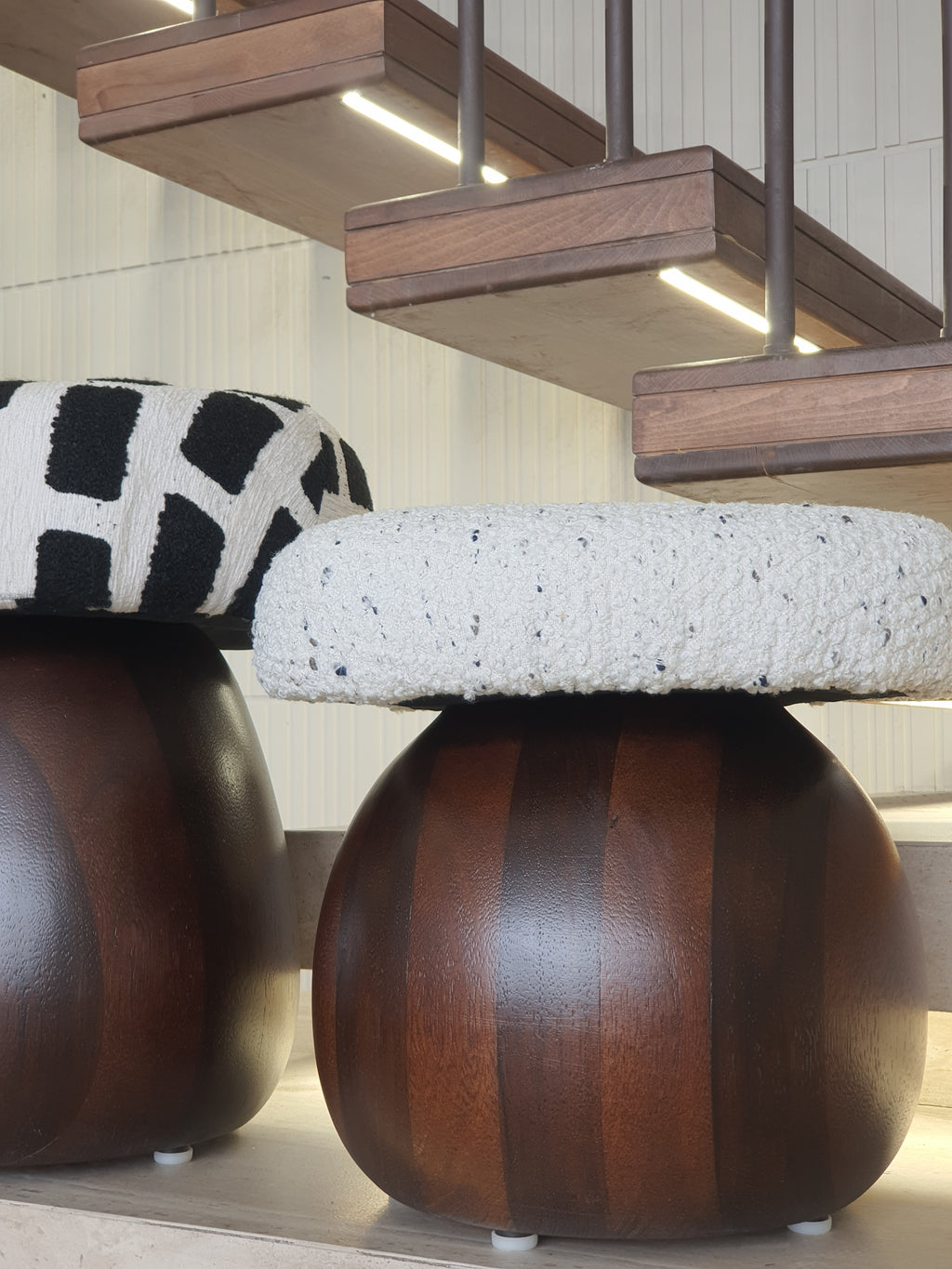 Off-white Boucle Mushroom Stool