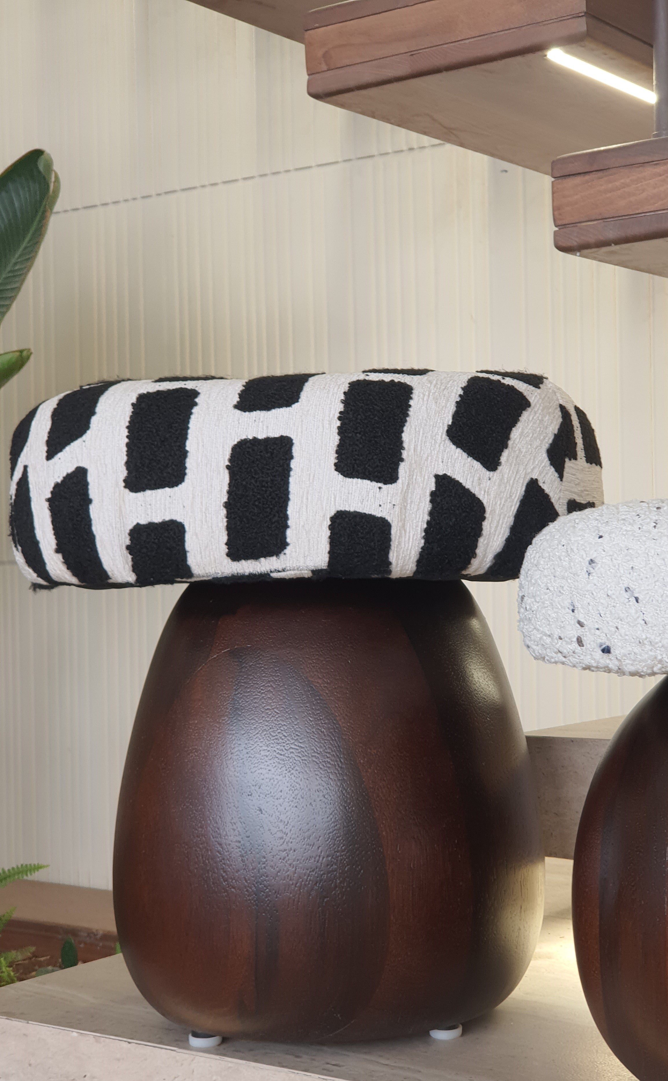 Black-patterned Boucle Mushroom Stool