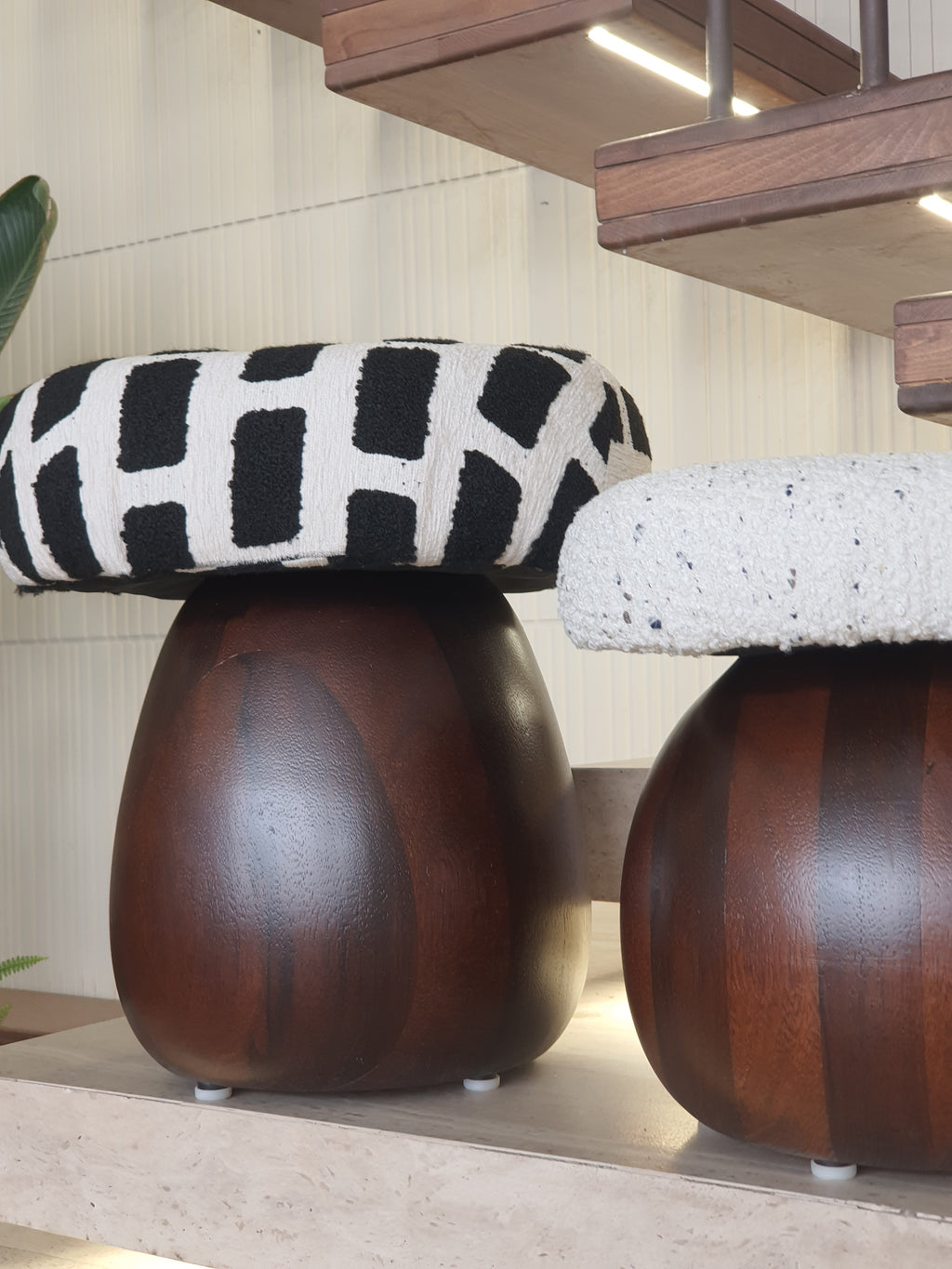 Black-patterned Boucle Mushroom Stool